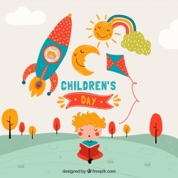 Childrens day design with rocket