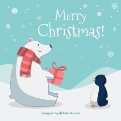 Christmas background with polar bear and penguin