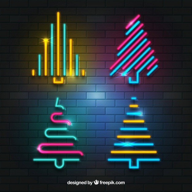 Collection of neon christmas trees png