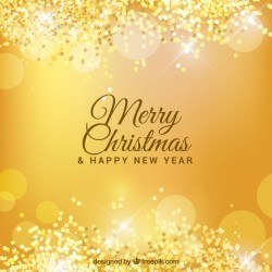 Golden bokeh background of merry christmas