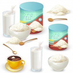 Set of color vector illustrations of whole milk powder