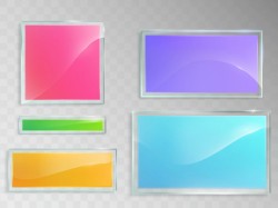 Set of vector illustrations of glass banners isolated on gray background