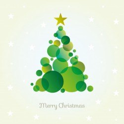 Vector abstract christmas tree card made from green circles.
