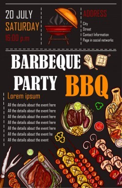 Vector illustration of a bbq menu template, invitation card on a barbecue, gift certificate