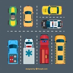 Flat car collection on parking lot