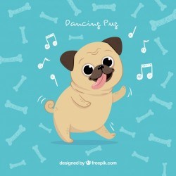 Happy pug dancing with hand drawn style