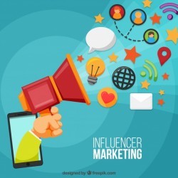 Influence marketing concept with hand holding speaker