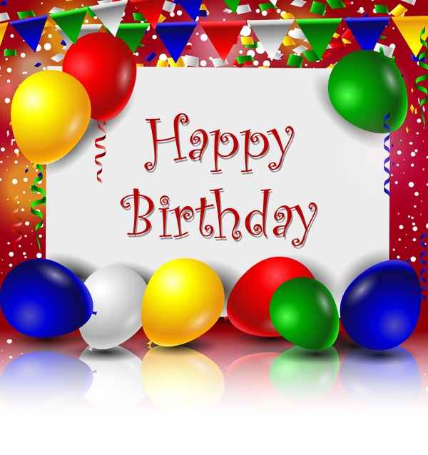 Birthday card with colored balloons and blank paper vector 02