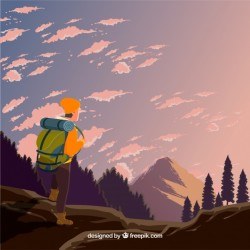 Travel background with hiker