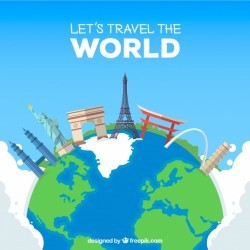 Travel background with monuments on earth