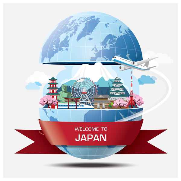 World travel of japan vector template 02 png