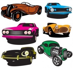 Colored retro car vector material
