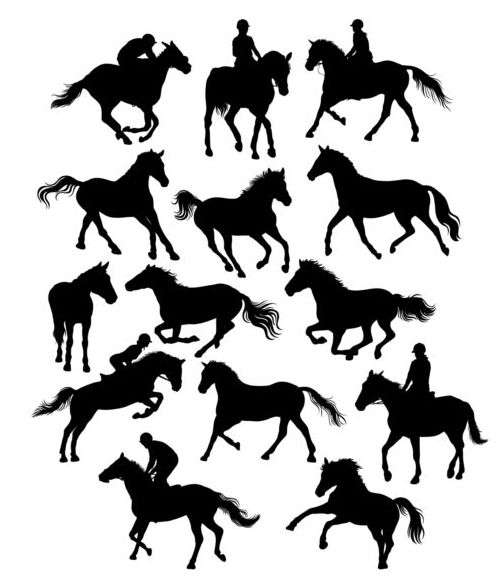 horseman with horse silhouette vector set 01 png