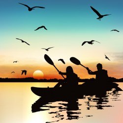 People adventure silhouette with sunrise background vector 06