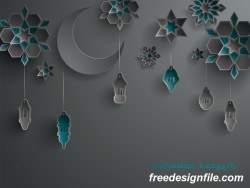 Black ramadan background with decor glantern vector 01