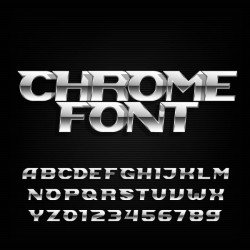 Metal chrome alphabet with numbers vector