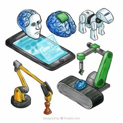 Artificial intelligence elements collection in isometric style
