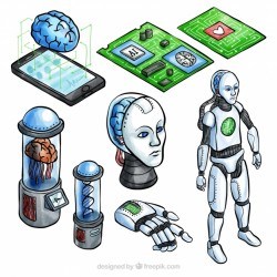 Artificial intelligence elements collection in isometric style