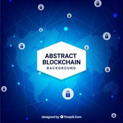 Blockchain background with world map