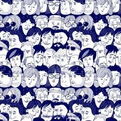 Colorful people pattern with hand drawn style