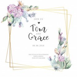 Elegant Wedding invitation with Cactus and Golden Frame
