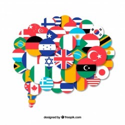 Flags of different countries in speech bubble shape