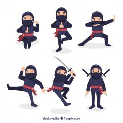 Flat ninja character collection in different poses