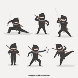 Flat ninja character collection in different poses