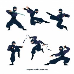 Flat ninja character collection in different poses