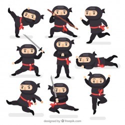 Flat ninja character collection in different poses