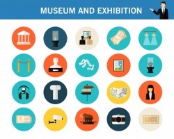 Museum and exhibition concept flat icons