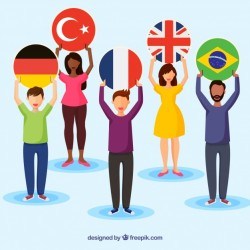 People speaking different languages with flat design