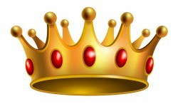 Realistic illustration of gold crown with red gems