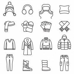 Winter, Warm clothes isolated icons set