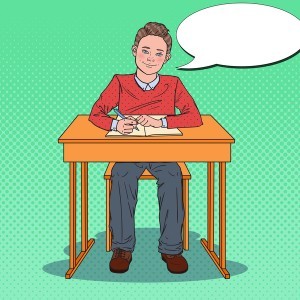 Cartoon boy with school desk vector 03