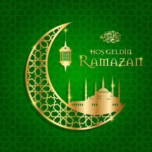 Ramazan background with golden moon vector 07