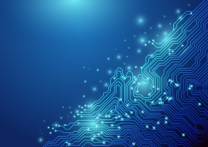 Abstract lines technology on blue background chipset concept vector