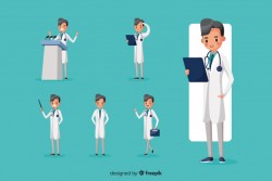 Nice doctor doing different actions