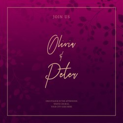 Purple Wedding Invitation with Ornamental Leaves