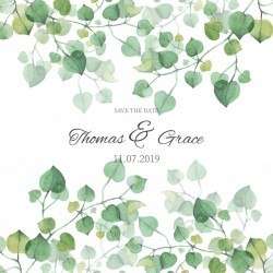 Wedding Invitation with Watercolor Leaves