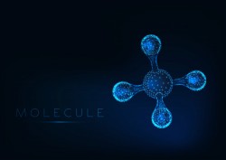 Abstract glowing molecule with tetrahedral structure