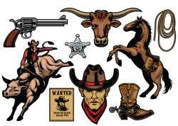 set of cowboy objects vector