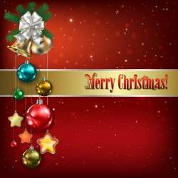 Red background with Christmas bells and decorations vector