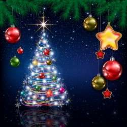 Xmas baubles with decor and blue christmas background vector 01