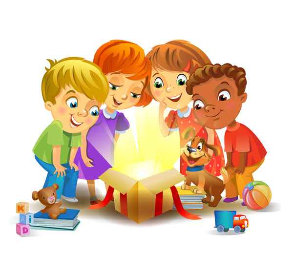 Kids with christmas gift vector material 04