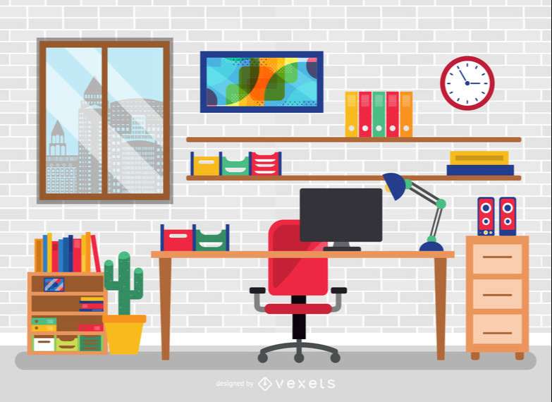 Flat office desk with elements