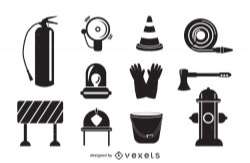 Fireman tools silhouettes collection