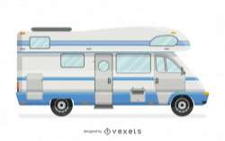 Flat white and blue motorhome illustration