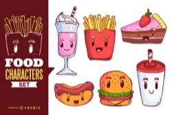 Food cartoons illustration set