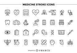 Medicine stroke icons set